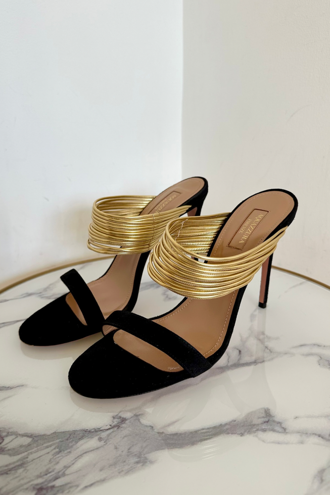 Black & Gold Heeled Sandals Size 40 - Preloved