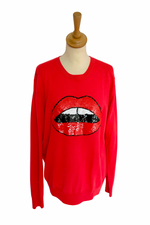 Red 'Lips' Merino Sweater Size L (UK 14) - Preloved