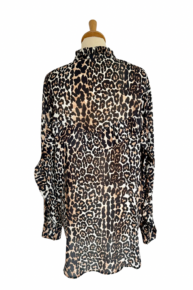 Leopard Print Frill Blouse Size S - Preloved