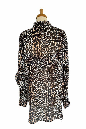 Leopard Print Frill Blouse Size S - Preloved