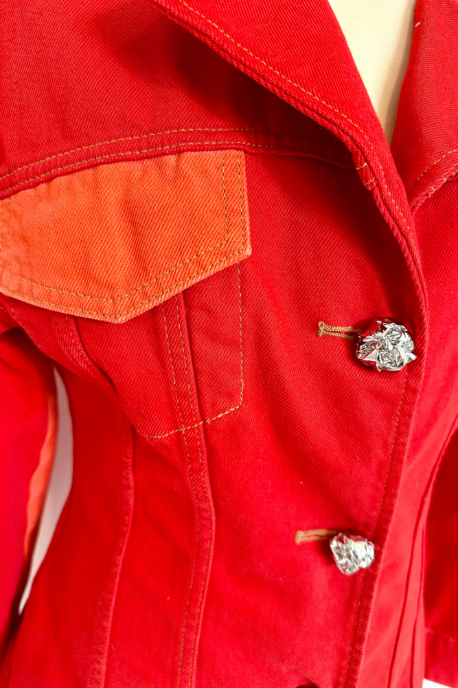 Red / Orange Fitted Denim Jacket Size - BNWT