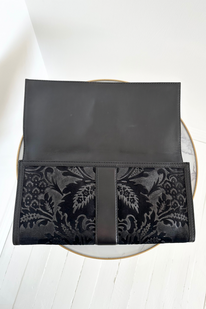 Black Suede Cutch / Pouch with Floral Design - Preloved