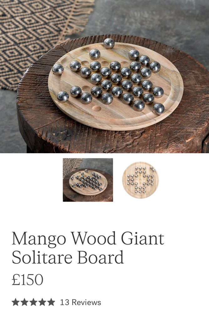 Mango Wood Giant Solitaire Board - New & Boxed