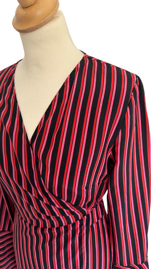
            
                Load image into Gallery viewer, Striped Wrap Silk Midi Dress Size S - BNWT
            
        