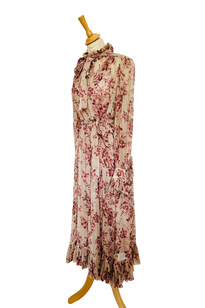 Silk Vintage Floral Midi Dress Size 12 - Preloved