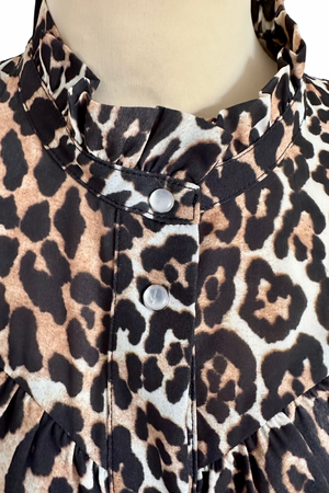 Leopard Print Frill Blouse Size S - Preloved