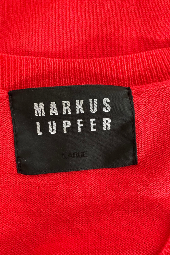 Red 'Lips' Merino Sweater Size L (UK 14) - Preloved