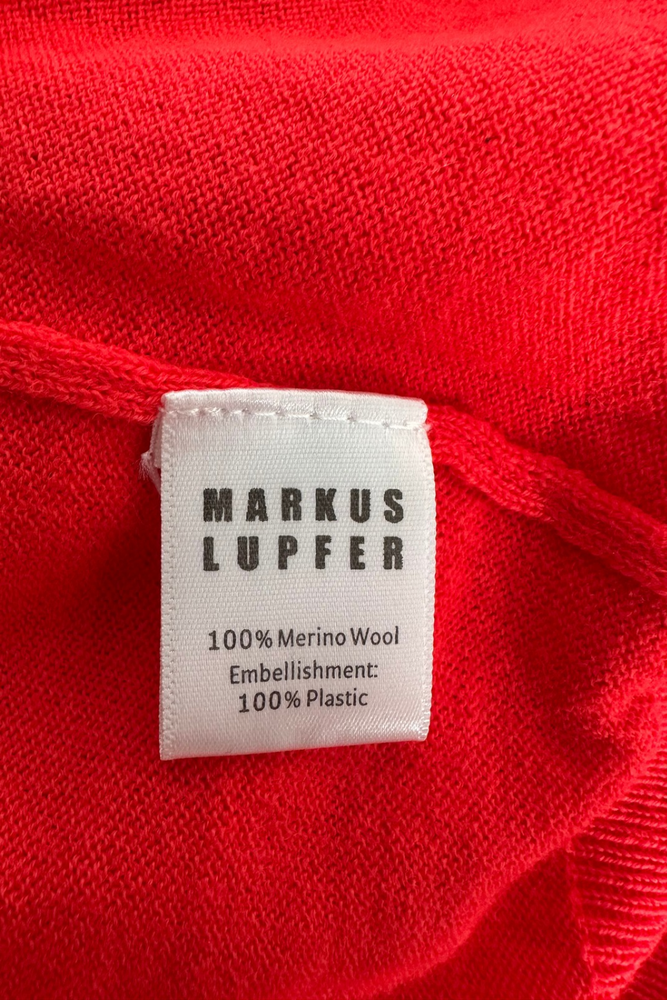Red 'Lips' Merino Sweater Size L (UK 14) - Preloved