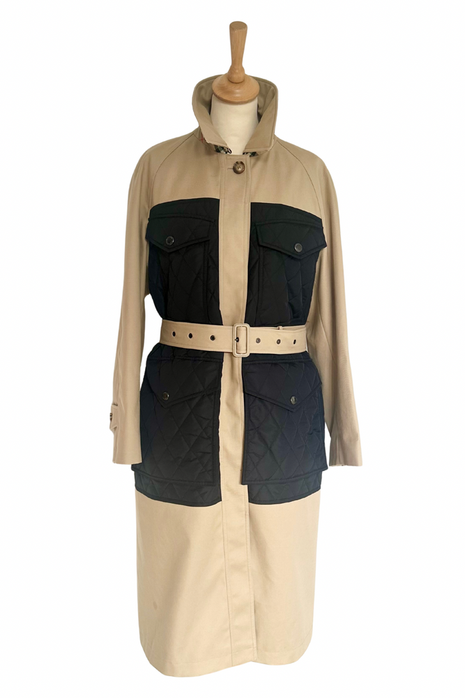 Panelled Qulited Trench Coat Size UK 8 - Preloved