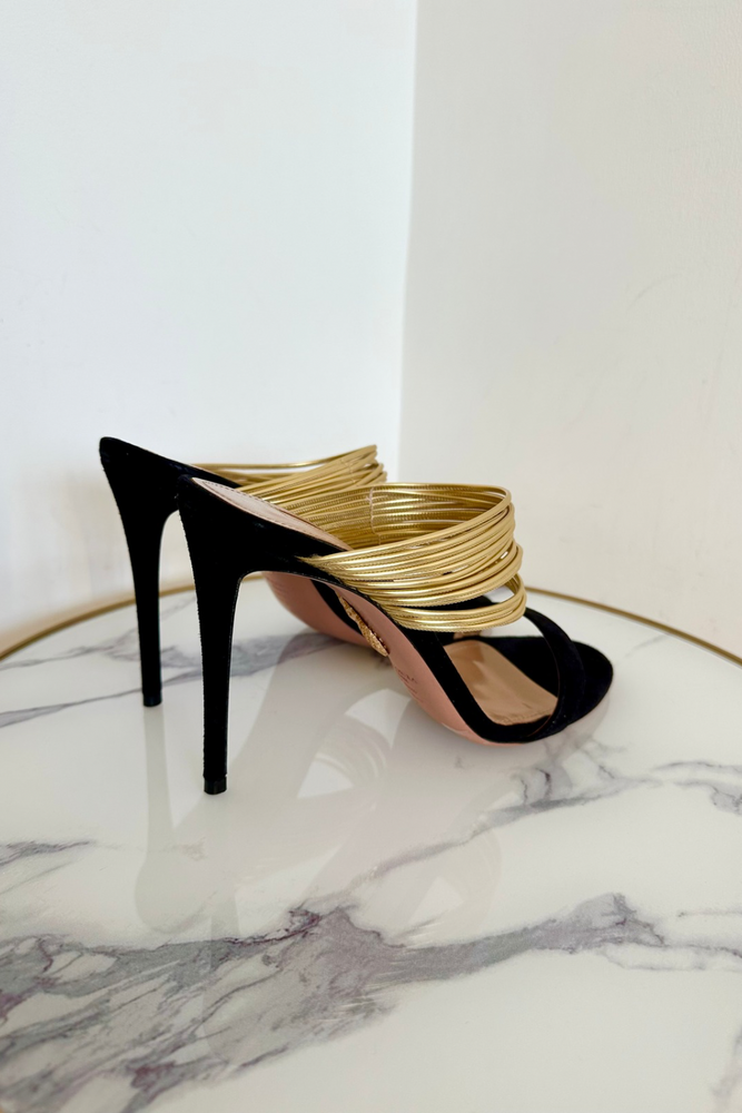 Black & Gold Heeled Sandals Size 40 - Preloved