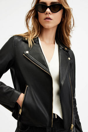 Black Leather Biker Jacket Size 12 - BNWT