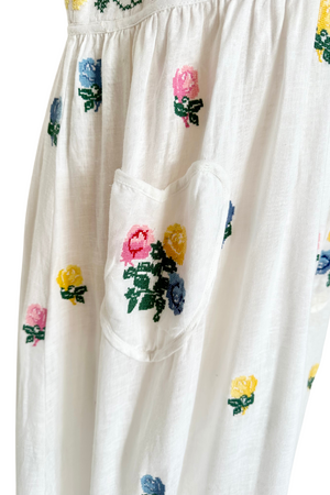 Embroidered Floral Linen Midi Dress Size M - BNWT