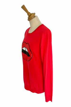 Red 'Lips' Merino Sweater Size L (UK 14) - Preloved