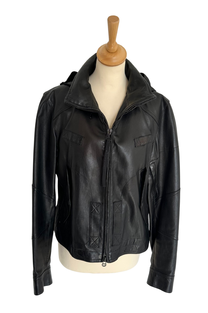 Black Leather Biker Jacket Size 12 - Preloved