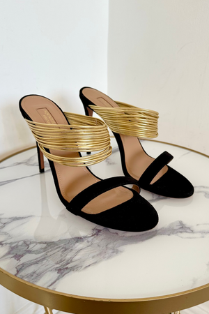 Black & Gold Heeled Sandals Size 40 - Preloved