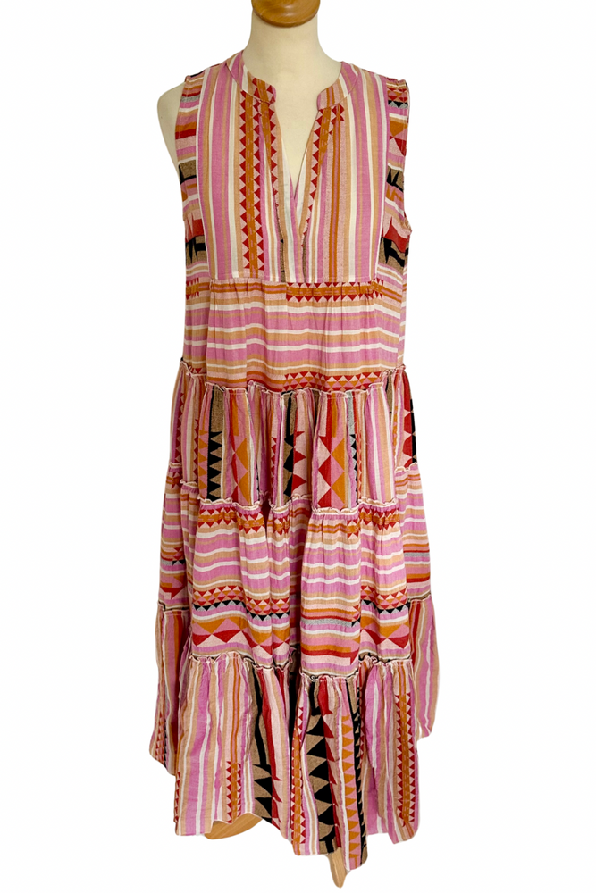 Abstract / Striped Cotton Sleeveless Mid Dress Size XS - New with Tags