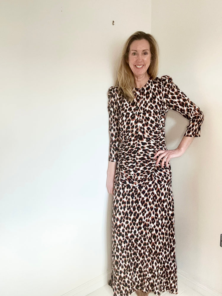 Animal Print Fitted Maxi Dress Size UK 10 - Preloved