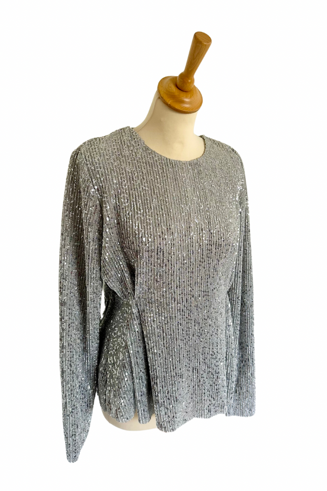 Silver Sequin Peplum Top Size M - BNWT