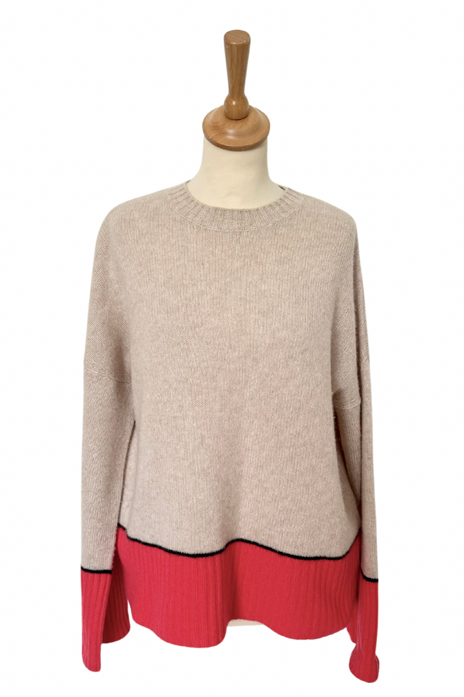 Coloured Trim Cashmere Jumper Size L - Preloved