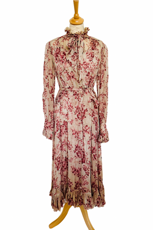 Silk Vintage Floral Midi Dress Size 12 - Preloved