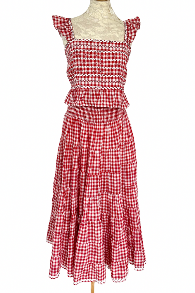 Red Gingham Midi Skirt & Top Size M / L - BNWT