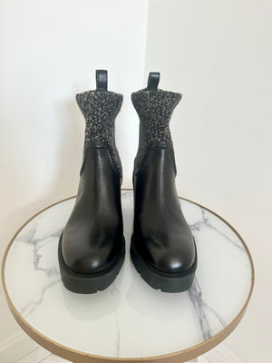 Leather & Knit Ankle Boots Size 5 - New with Box