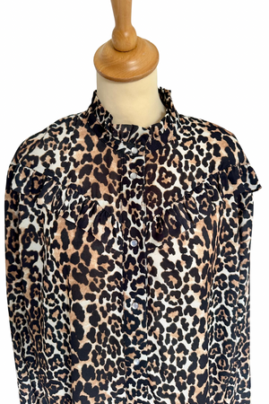 Leopard Print Frill Blouse Size S - Preloved