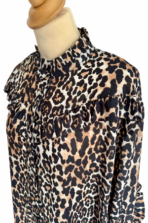 Leopard Print Frill Blouse Size S - Preloved