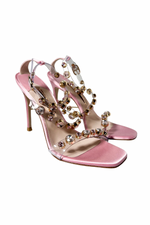 Pink Gem Satin Heels Size 5 - New with Box