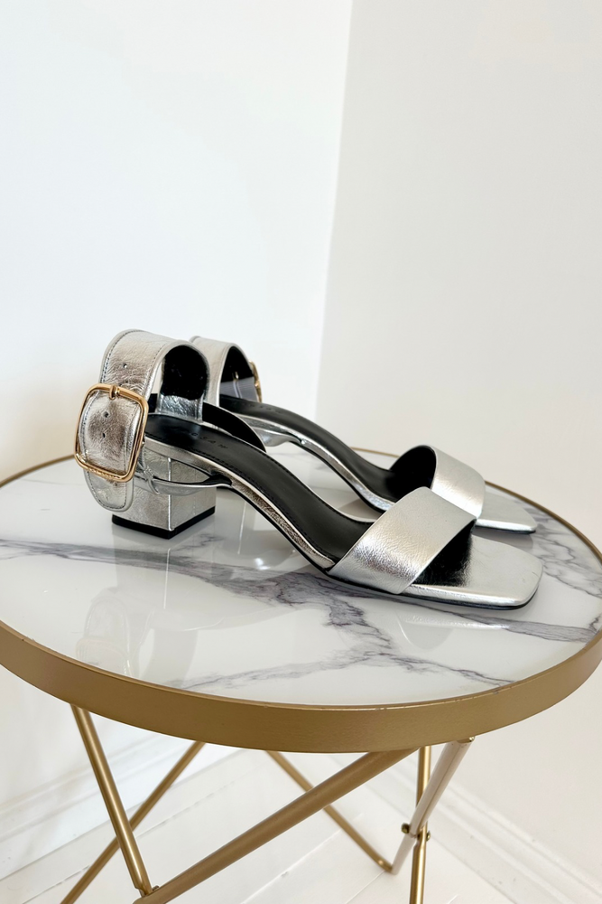 Silver Block Heel Sandals Size 7 - Unworn