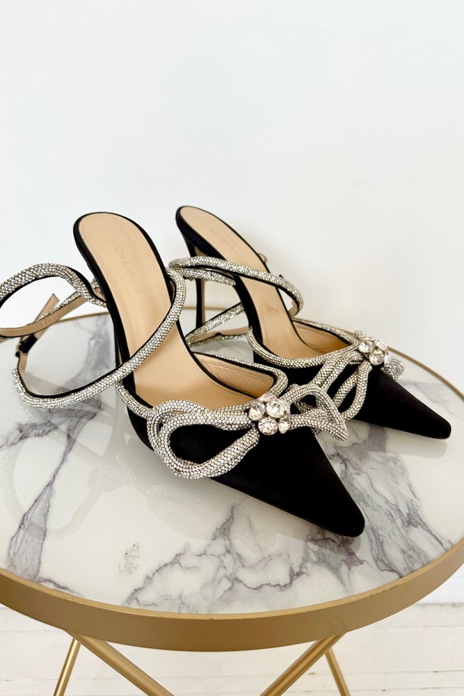 Crystal Embellished Satin Leather Sandals Size 41 - Preloved