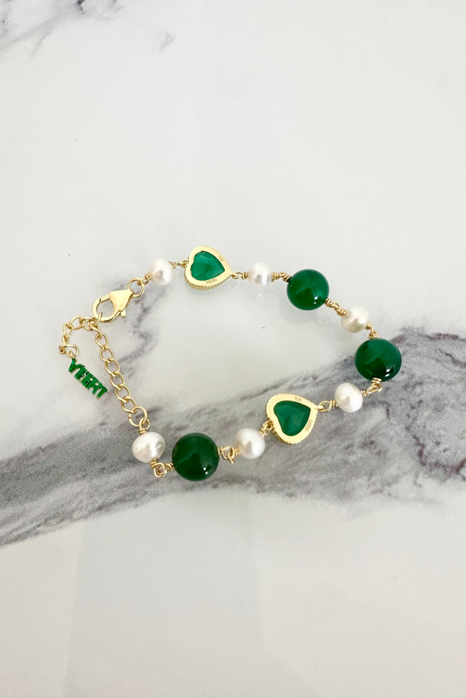 Green Onyx Freshwater Pearl Bracelet - Preloved