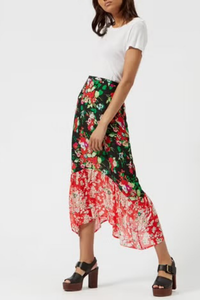 Silk Floral Midi Skirt Size S - BNWT