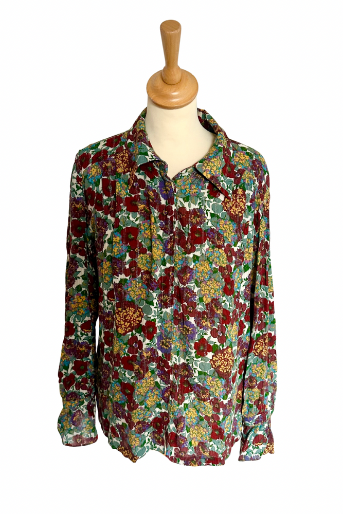 Floral Metallic Thread Blouse Size 3 (UK 12) - Preloved