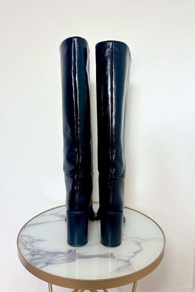 Knee High Crinkled Leather Boots Size 36 - New with Box