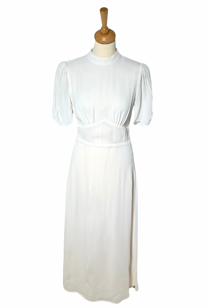 Ivory Crepe Midi Dress Size UK 8 - Preloved