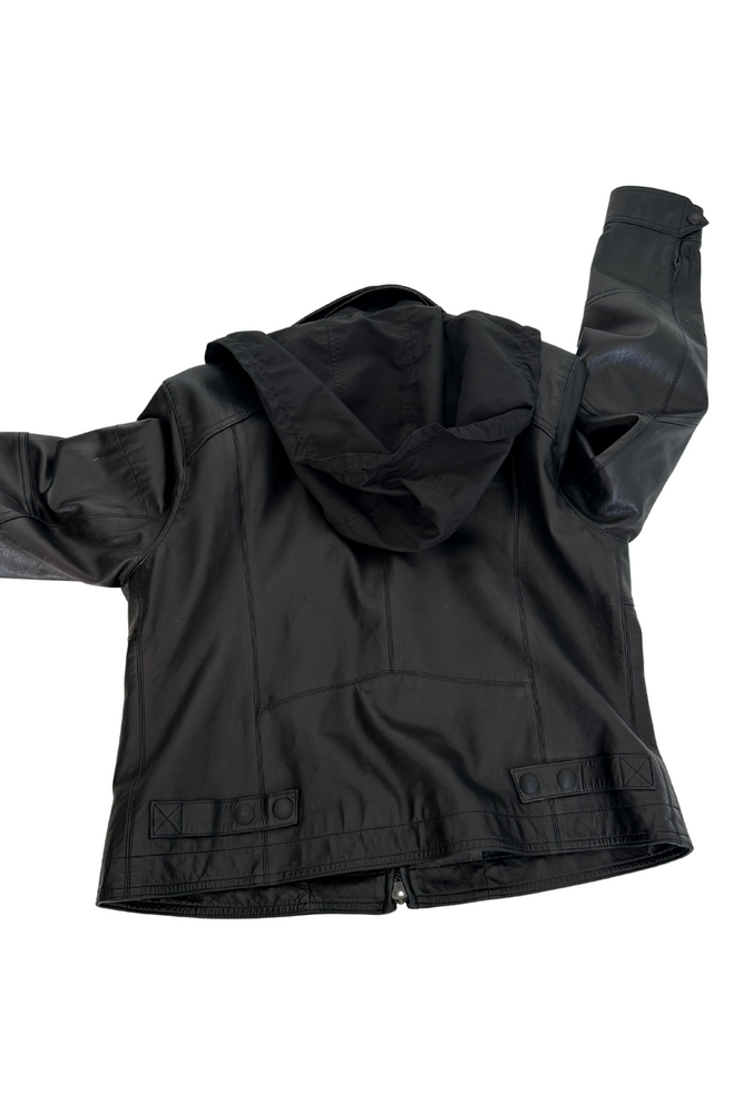 Black Leather Biker Jacket Size 12 - Preloved