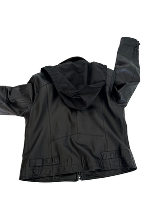 Black Leather Biker Jacket Size 12 - Preloved