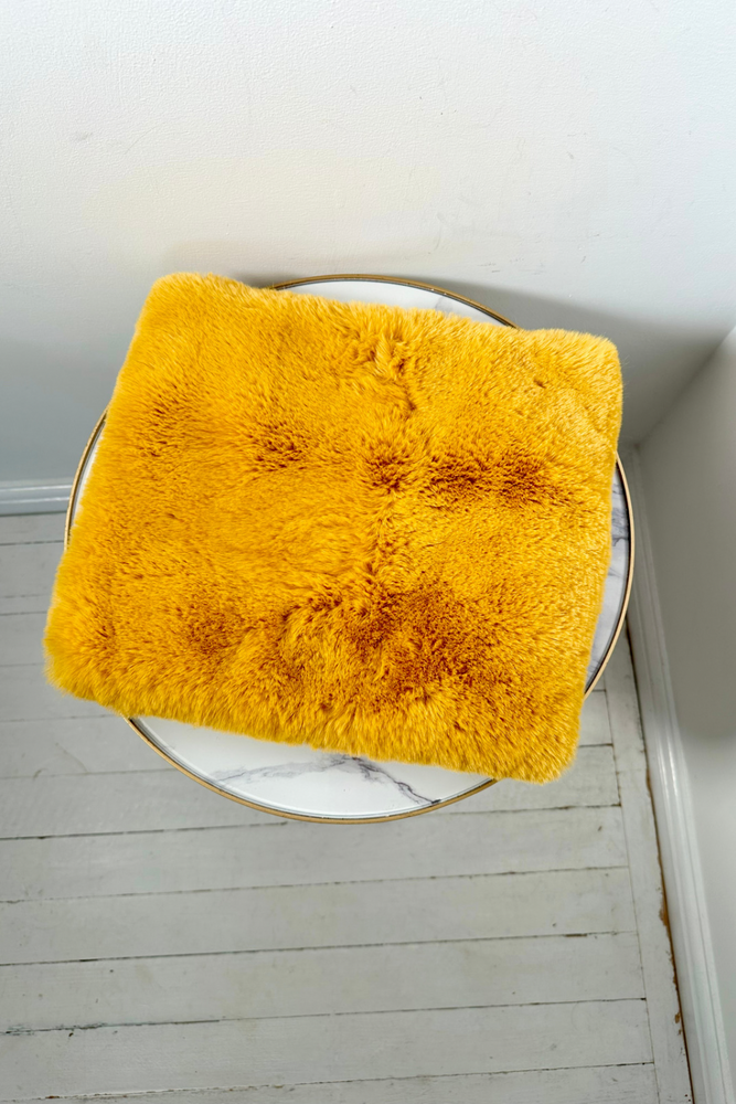 Mustard Faux Fur Pouch Clutch Bag - Unused