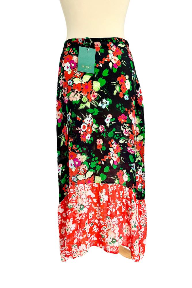 Silk Floral Midi Skirt Size S - BNWT