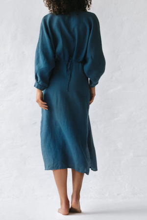 Teal Linen Midi Dress Size S - BNWT
