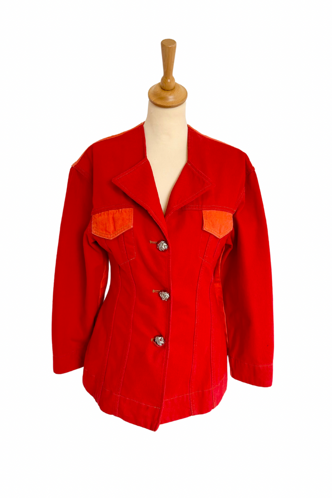 Red / Orange Fitted Denim Jacket Size - BNWT