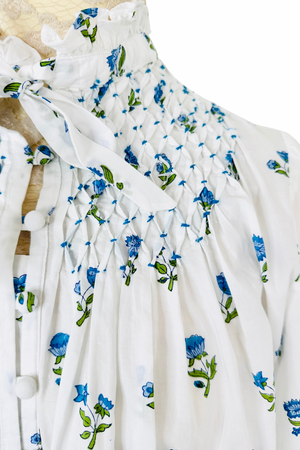 White / Blue Floral Blouse Size M - BNWT
