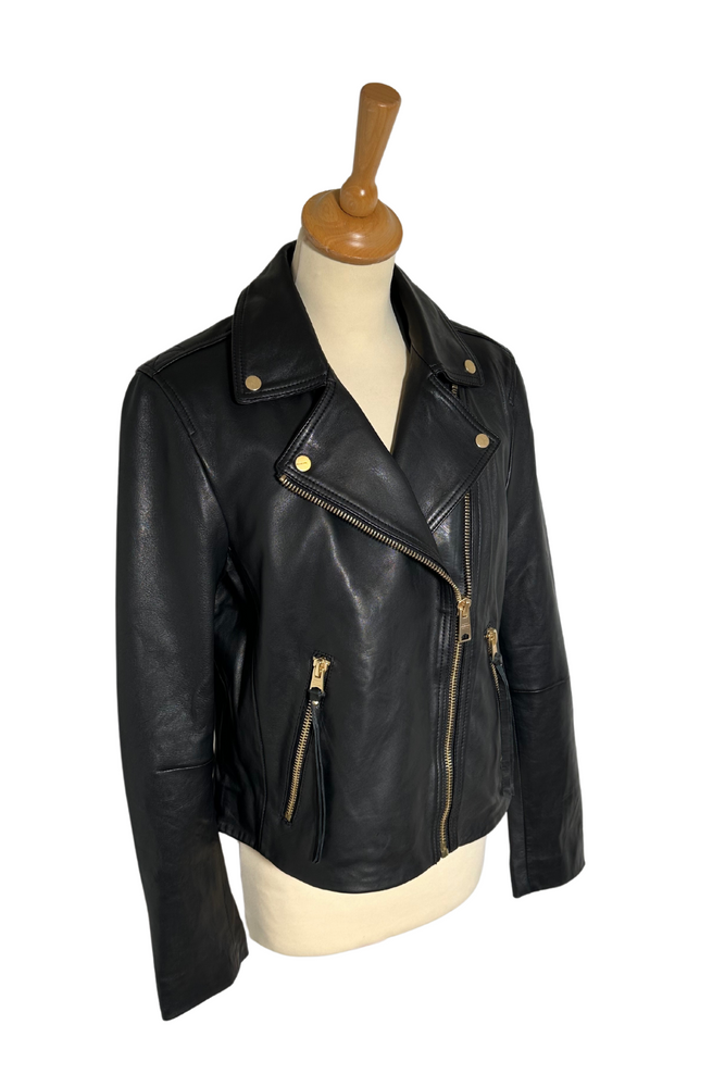 Black Leather Biker Jacket Size 12 - BNWT