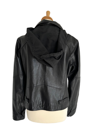 Black Leather Biker Jacket Size 12 - Preloved