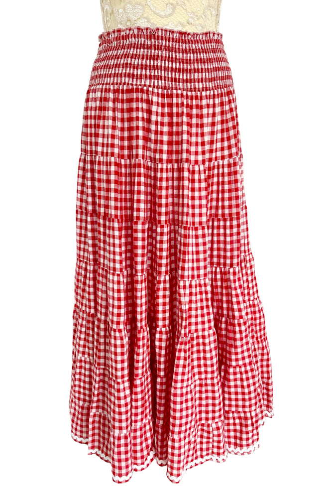 Red Gingham Midi Skirt & Top Size M / L - BNWT