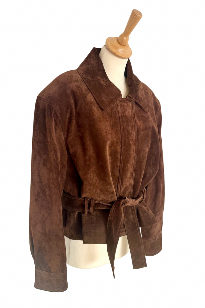 Suede Leather Belted Jacket Size M - Preloved
