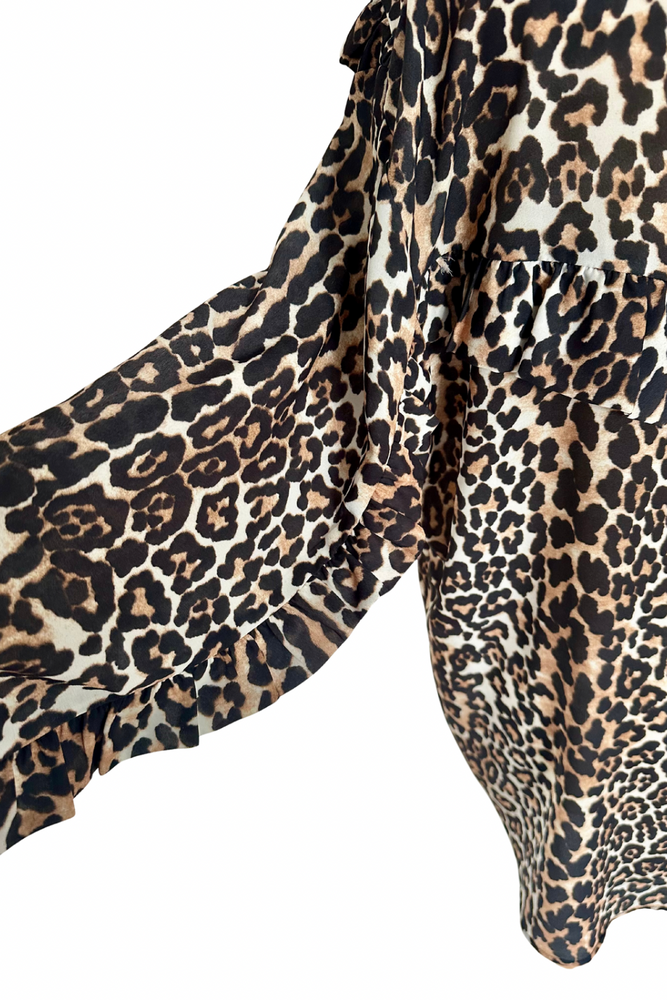 Leopard Print Frill Blouse Size S - Preloved