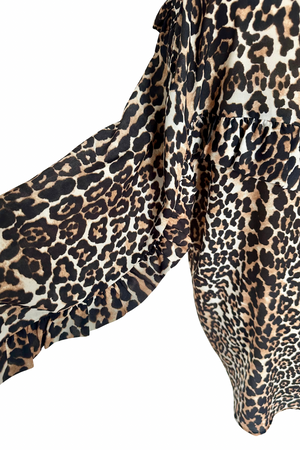 Leopard Print Frill Blouse Size S - Preloved