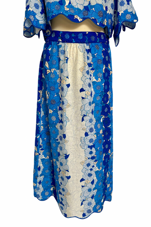 Blue Floral Linen Midi Skirt Size M - BNWT